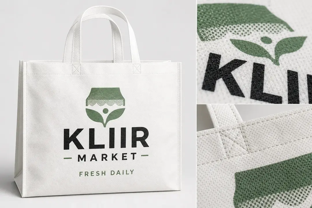 Two-colour screen print / registration nonwoven print method education mockup